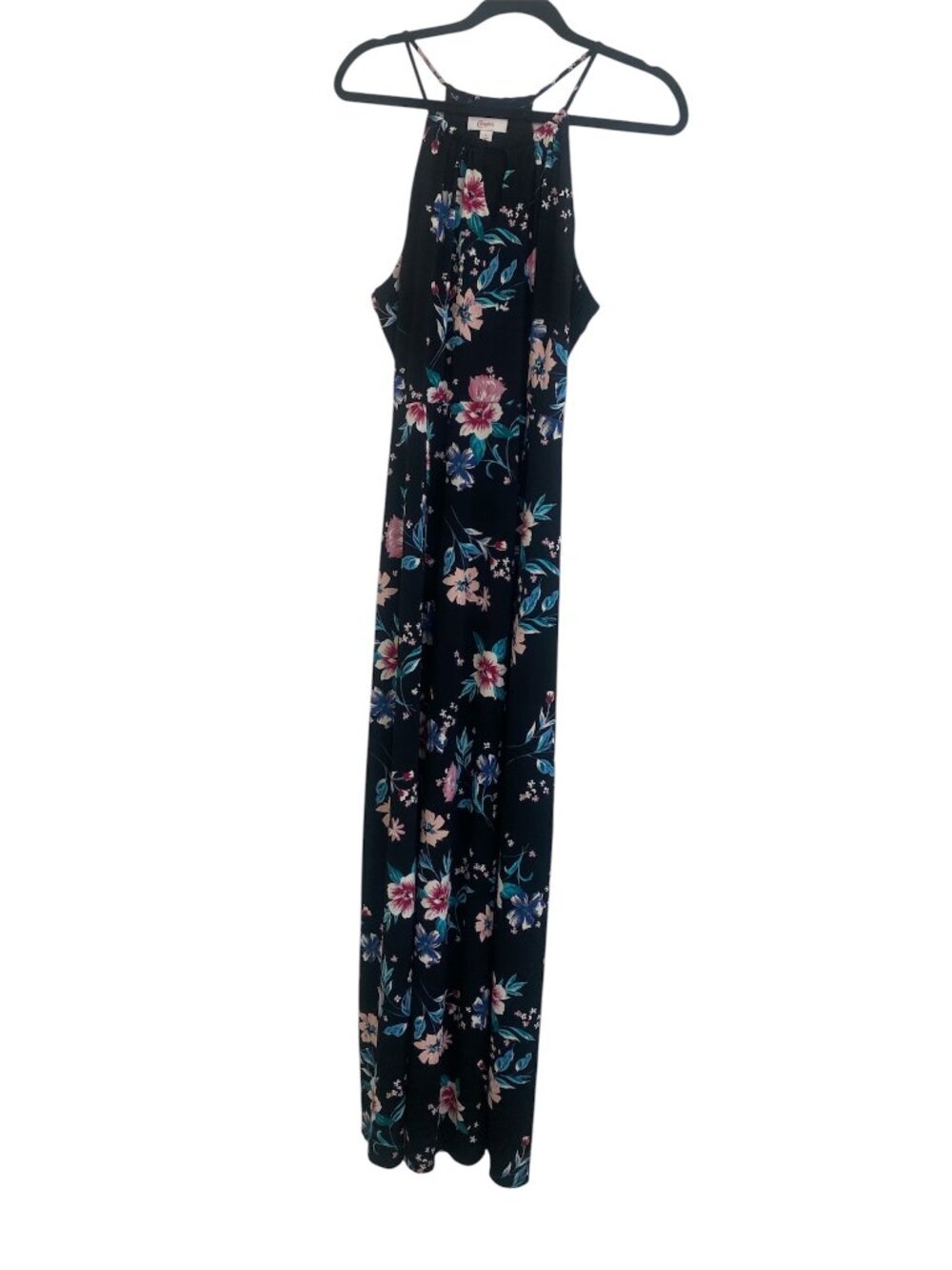Candie's High Neck / Halter Black Floral Maxi Dress with Front Slits Size Large